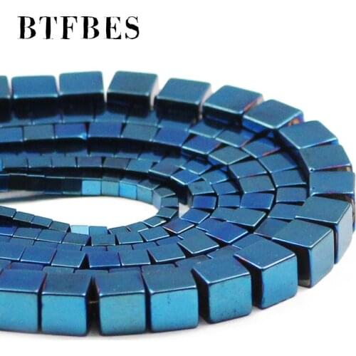 BTFBES Hematite Natural Stone Blue Square Shape Charm Spacers Loose Beads For Handmade Jewelry Making Diy Bracelets 2/3/4/6mm