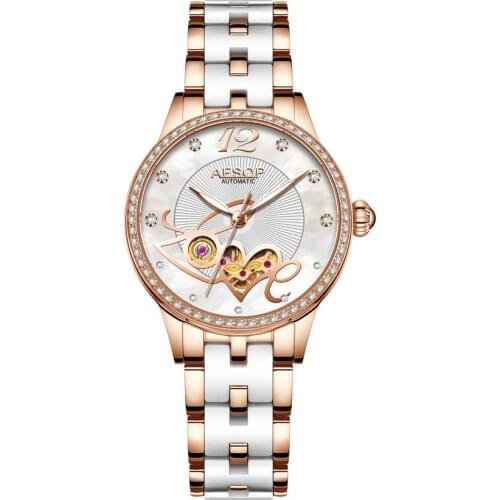 Relojes Mujer AESOP Skeleton Love Diamond Watch Women Automatic Mechanical Sapphire Wrist Watches Female Clock Relogio Feminino