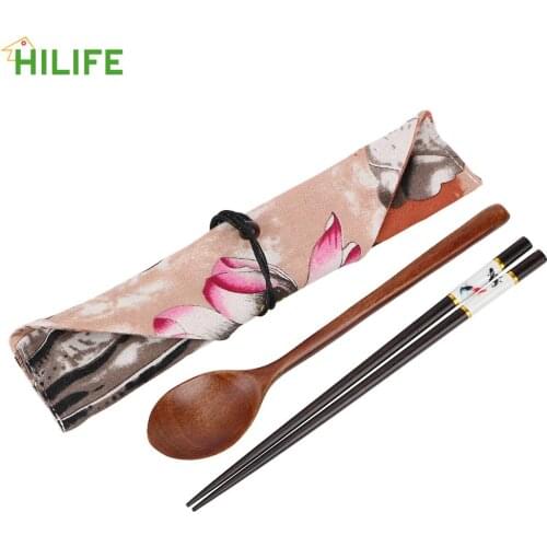 Wooden Chopstick And Spoon Set Environmentally Portable Wooden Cutlery Set Kitchen Accessories Travel Suit Sushi Stick Tableware