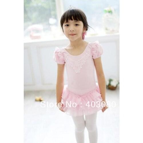 Wholesale/retail Korea pink short sleeves Childrens ballet skirt,girlss Dance and leisure dancing dress