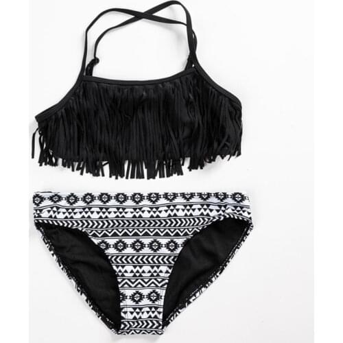 8-13 Years Kids Swimwear Tassel Girl Swimsuit Kids Cross Back Teenage Girl Bikini Set Two Piece Childrens Swimwear Beachwear