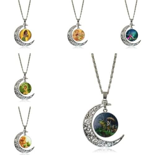 EJ Glaze For Women Kids Frog and Fairy Brand Silver Color Jewelry Fashion Moon Statement Necklace Glass Necklaces & Pendants