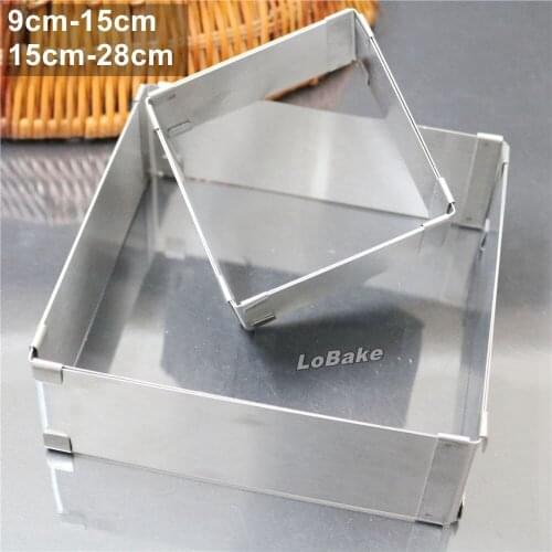 2units/set) 2 diferent size 9-15cm 15-28cm width adjustable stainless steel square rectangle mousse cake ring baking mold tools
