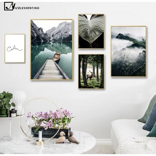 Mountain Lake Reflection Picture Nature Scenery Scandinavian Poster Nordic Decoration Print Landscape Wall Art Canvas Painting