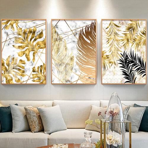 Nordic Style Plants Golden Leaf Canvas Painting Posters and Print Wall Art Pictures for Living Room Bedroom Dinning Room Decor