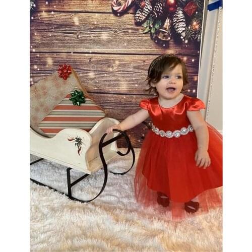 Crystal beading waistband red girls first birthday dresses girls new year celebration pageant girls dresses gowns custom