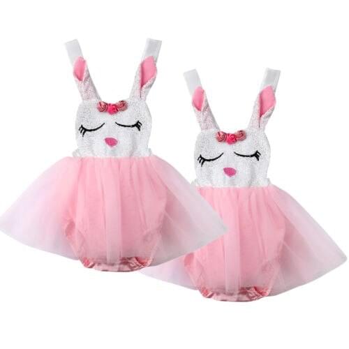Infant Baby Girl Rabbit Lace Princess Romper Dress Bow Tutu Party Formal Dresses