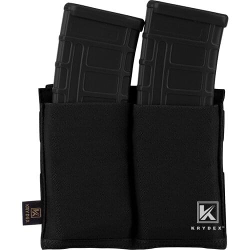 KRYDEX Tactical 5.56 Fast Draw Double Elastic Magazine Pouch Black High Speed Open Top MOLLE / PALS Rifle Magazine Carrier