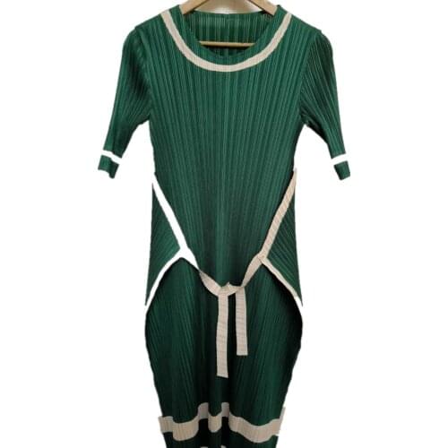 HOT SELLING Fashion fold Smooth fabric short sleeve patchwork asymmetrical dress IN STOCK