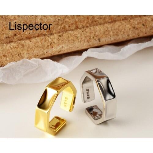 Lispector 925 Sterling Sliver Korean Simple Smooth Geometric Rings for Women Minimalist Concave Square Ring Party Casual Jewelry