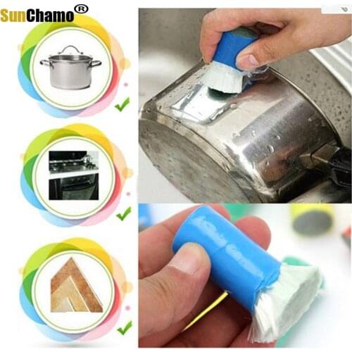 2pcs Reusable Magic Stainless Steel Kitchen Metal Rust Remover Strong Decontamination Cleaning Brush for Tableware