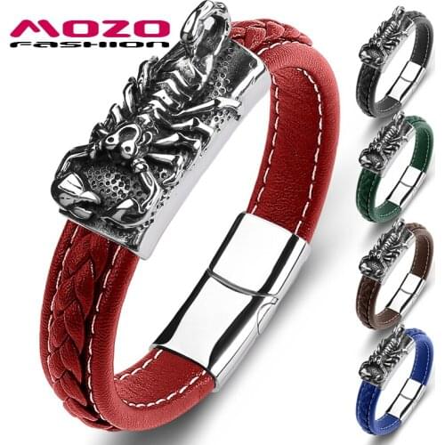 MOZO FASHION 2021 Trendy Men Bracelets Leather Scorpions Stainless Steel Simple High Quality Collocation Punk Cuff Jewelry 131
