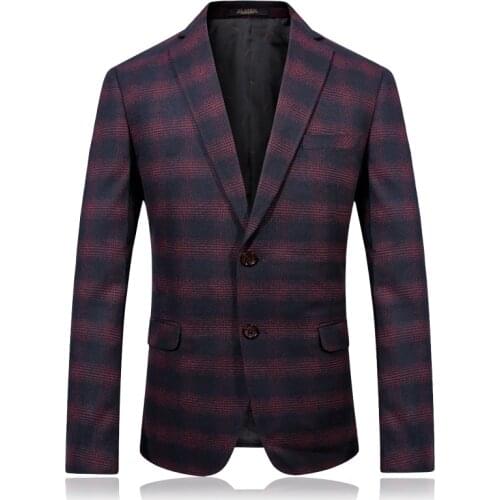 2019 Autumn Mens Fashion Casual Grid Blazer Men Coat Jacket Classic Business Woolen Blazer Men Suit Jacket