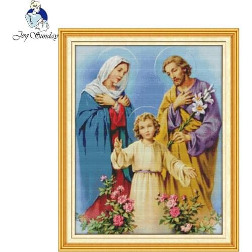 Joy Sunday Holy family of three Printed DMC 14CT and 11CT Counted DIY Chinese Cross Stitch Kits Embroidery set Needlework