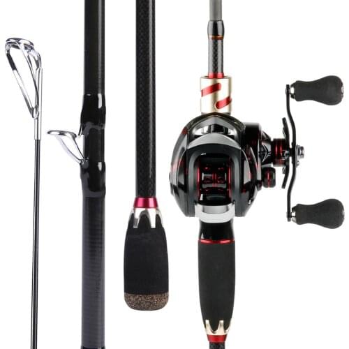 Sougayilang Fishing Rod Medium Power Portable Travel Fishing Pole with Carbon Fiber Baitcasting Fishing Reel set