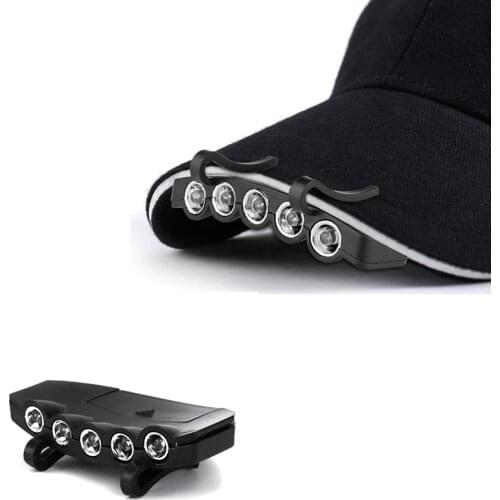 Night Safe Clip-on 5 Leds Head Cap/Hat Brim Light Head Lamp Torch Fishing Camp Hunting Outdoor Hiking Lighting Fishing Tools