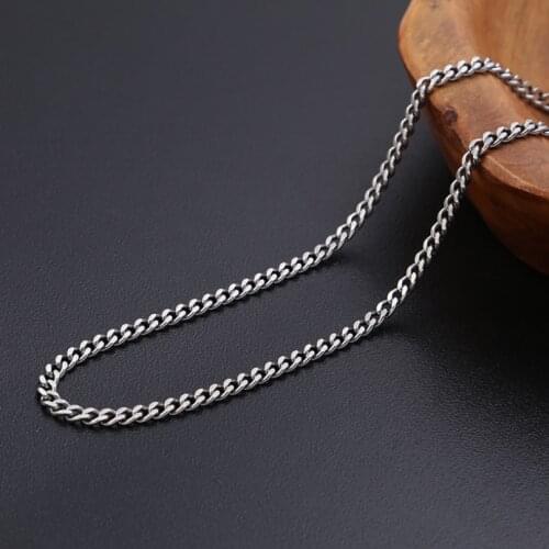 Real Pure 925 Sterling Silver Necklaces For Men Personality Rough Design Vintage Chockers Link 3.5mm Chain Punk Jewellery Gift