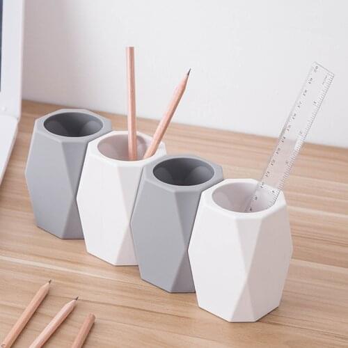 Silicone Pencil Holder Pen Cups Organizer Geometric Pencil Holder Makeup Brush Holder for Office Home Desk, White, Gray