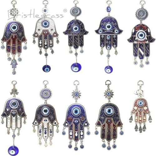 BRISTLEGRASS Turkish Blue Evil Eye Hamsa Hand Wall Hanging Pendants Amulets Lucky Charms Blessing Pendulum Protection Home Decor