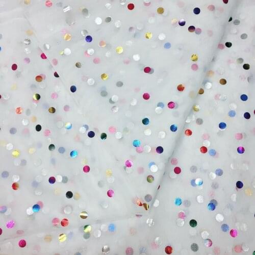 Pink,White Rainbow Party Polka Dot Tulle - Ultra-fine Tulle Fabric Metallic Rainbow Foil Confetti Dots,By The Yard