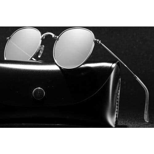 Classic Vintage Round Polarized Sunglasses Men Brand Designer Polaroid Sun Glasses Women Metal Frame Black Lens Eyewear Driving