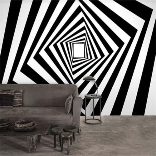 Modern Black and White Geometric Abstract Rotating Concentric Squares Wall Paper 3D Living Room Bedroom Decor Wallpaper 3D