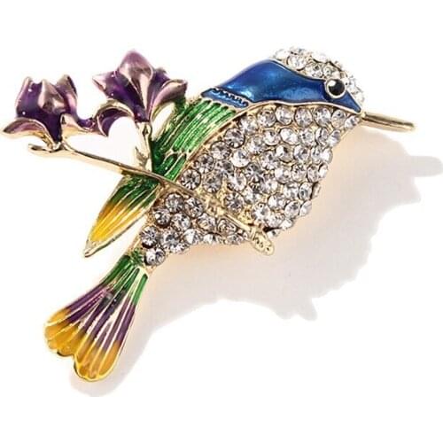 Rhinestone Bird Brooches For Women Flower And Magpie Pins Shining Animal Jewelry Design Enamel Pin Gift Retro Style Animal Pins