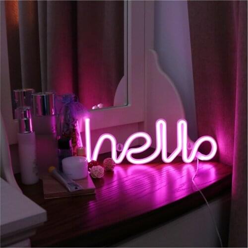 LED Neon Light Hello Wall Art Sign Lights Bedroom Decoration Hanging Neon Lamp Home Party Holiday Decor Xmas Gift Dropshipping