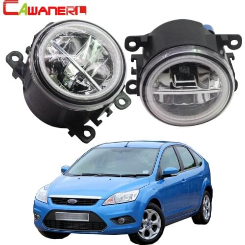 Cawanerl For Ford Focus MK2 MK3 2004-2015 Car LED Bulb 4000LM Front Fog Light + Angel Eye Daytime Running Light DRL 12V 2 Pieces