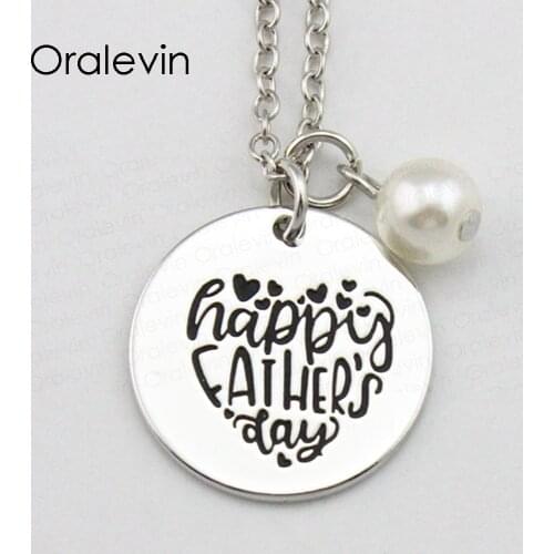 HAPPY FATHERS DAY Inspirational Hand Stamped Engraved Custom Pendant Necklace for Father Fashion Jewelry,10Pcs/Lot, #LN2006