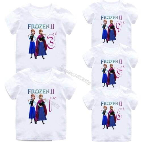 Frozen Anna Princess Digital Shirt Disney Girl Birthday Toddler T Shirt Printed Cotton Tee Child Cartoon Letter Tops Kid Clothes