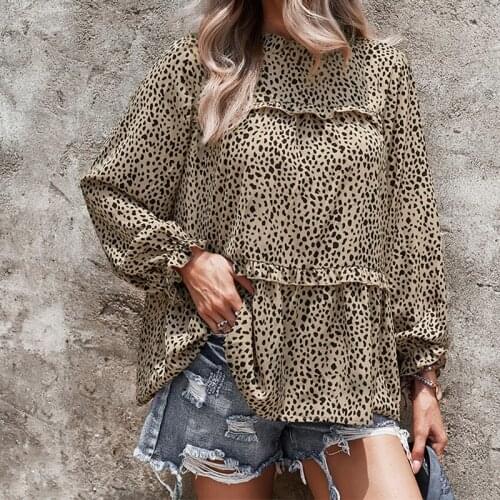 Autumn Winter Long Sleeved Ladies' Blouse Elegant V Collar Button Office Women Shirt Blouse Sexy Dot Ruffle Blush Blush Tees