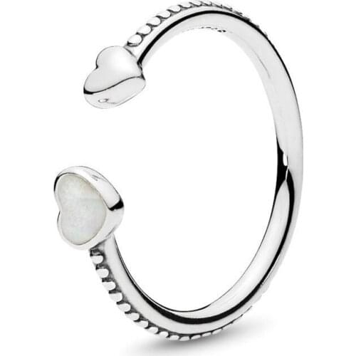 2019 Fashion Original 925 Sterling Silver Beaded Two Hearts Open Ring For Women Resizable Wedding Engagement Rings DropShipping