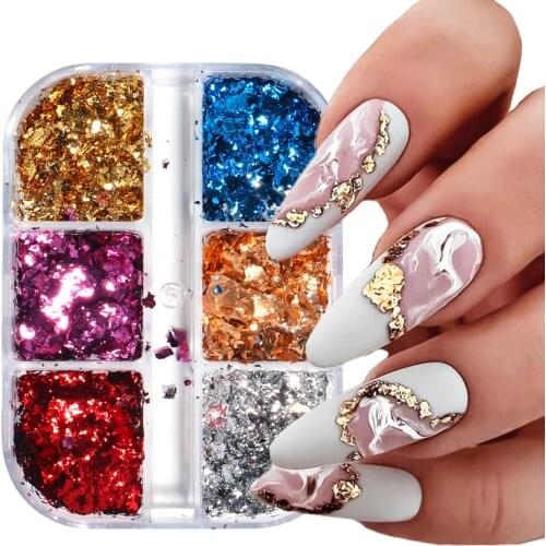 1 Box Gold Foil Gorgeous Nail Sequins Irregular Aluminum Flakes Nail Design Shinny Glitter Nail Art Decoration Accessories LECBY