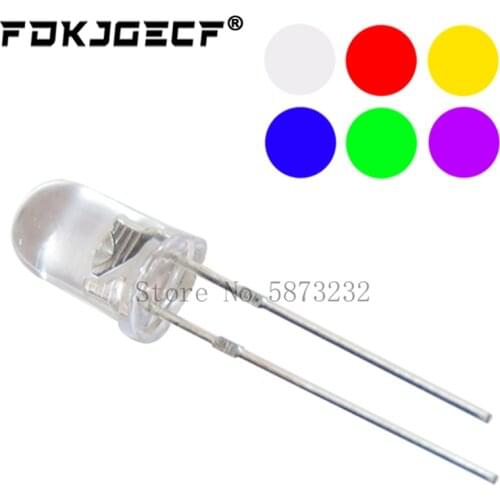 100pcs /lot Transparent Round 5mm super bright water clear Green Red white Yellow Blue Purple Light LED bulbs emitting diode F5