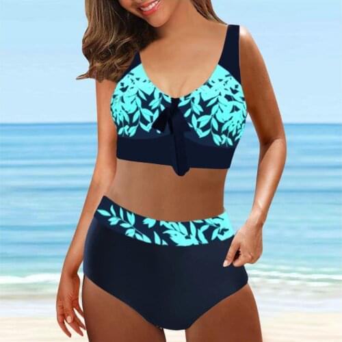 2021 New Plus Size 5XL 2 Pieces Set Swimsuit Women Sexy Bikinis Set Leaf Print Swimwear Women Bikini Push Up Swimming Suit