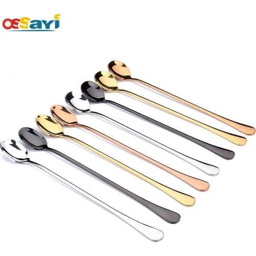 24cm Stainless Steel Long Handle Teaspoons Stirring Tea Coffee Spoon Ice Cream Spoon Bar Drink Cocktail Mixing Spoon Colher