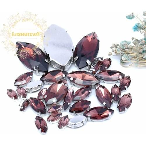 30pcs 8sizes Popular!! MIX Wine red Horse eye Size Crystal Glass Sew-on Rhinestones Silver Bottom DIY Womens Dresses and shoes