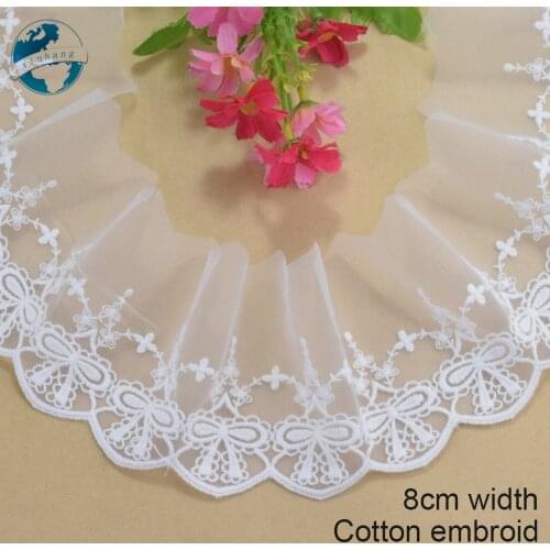 8cm White Cotton Lace Embroidery French Lace Ribbon Fabric Guipure Diy Trims Warp Knitting Sewing Accessories Doll Dress#4230