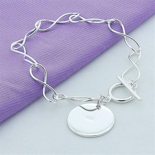 High Quality 925 Silver TO Twist Figure 8 Shape Round Pendant Bracelet For Men & Women Fashion Jewelry Wedding Annivesary Gift