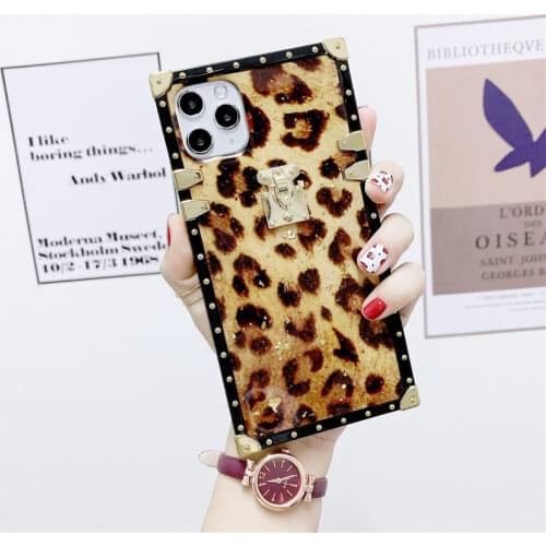 For iPhone 12 Pro Max 11 X XS XR Gold Leaf Leopard Print Soft Silicone Phone Case for Iphone SE 2020 8 7 6 Plus Square TPU Cover