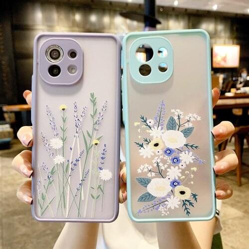 Flower Leaf Camera Protection Phone Case For Xiaomi Redmi Note 9 10 Pro Mi 11 Lite 10T Pro POCO X3 NFC Soft TPU + PC Matte Cover
