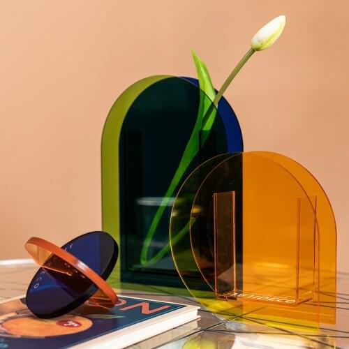 Flowers dry Nordic creative vase rainbow acrylic VaseTransparent Golden Home Decor artificial flower vase bookshelf tray color