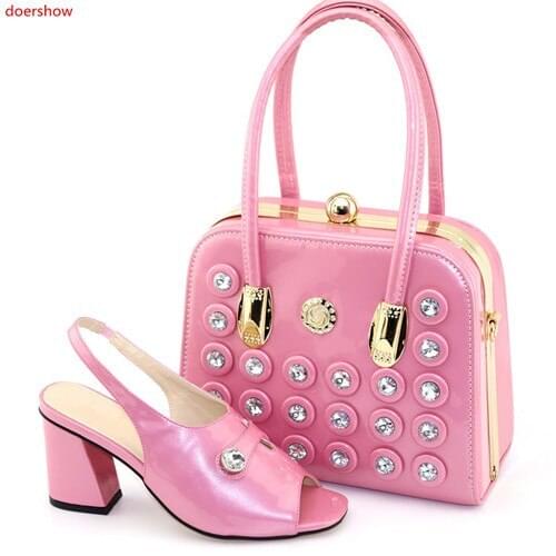 Doershow pink Shoes and Bag To Matching African Shoes and Bag Set For Party Nigerian Women Fashion Shoes and Bags for ladyHDN1-1