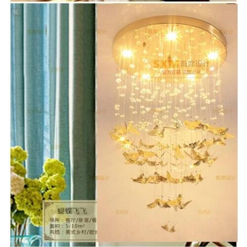 European-style golden stainless steel butterfly crystal porch light bedroom restaurant led American creative ceiling