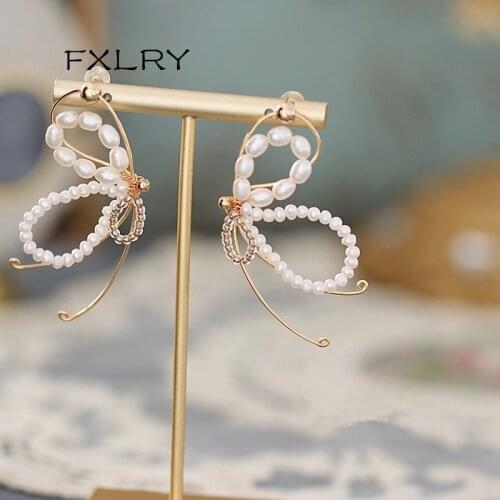 FXLRY Handmade Natural Pearl Elegant Butterfly Earrings For Women Jewelry