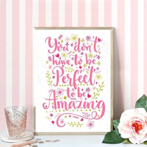 Watercolor Pink Flower Baby Girl Inspiration Quote Wall Print Pictures Canvas Painting ,To Be Amazing Girl Room Poster Art Decor