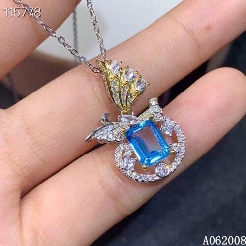 KJJEAXCMY fine jewelry 925 pure silver inlaid natural blue topaz girl new Pendant fashion Necklace support test hot selling
