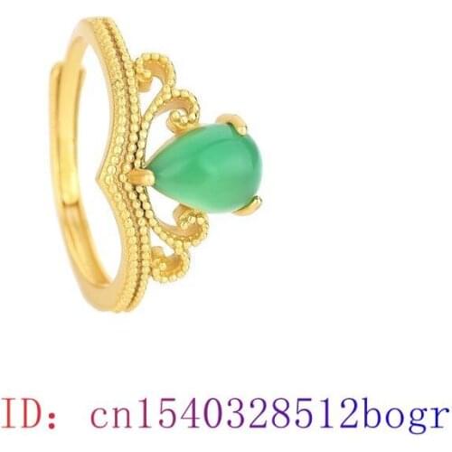 Green Jade Ring Amulet Chalcedony Charm 925 Silver Gemstone Women Fashion Natural Gifts Zircon Crystal Jewelry