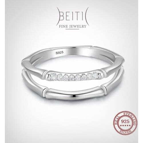 Beitil Authentic 925 Sterling Silver Double Bamboo Joint Personality Rings For Women Girls Party Accessories Jewelry